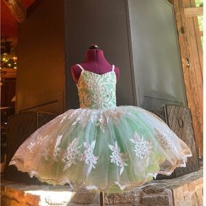 Whimsical Green and White Kids Dance Costume
